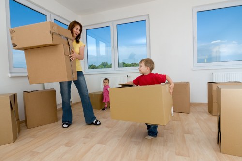 Wardrobe and fragile-item boxes used for a Twickenham packing service