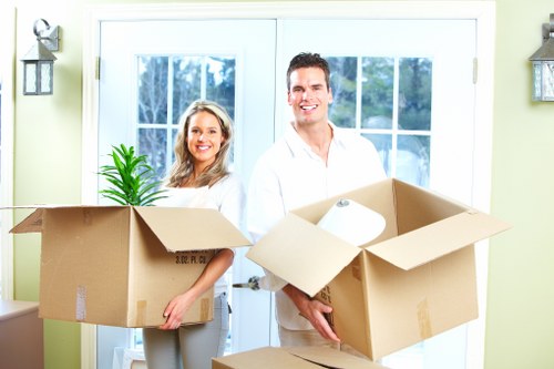 Packed boxes and furniture prepared for removal services